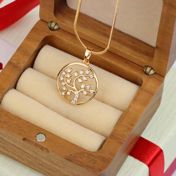 "Rose Gold Tree of Life Pendant with Sparkling Leaf Crystal Accents, XPPT1488 - Picture 2 of 13